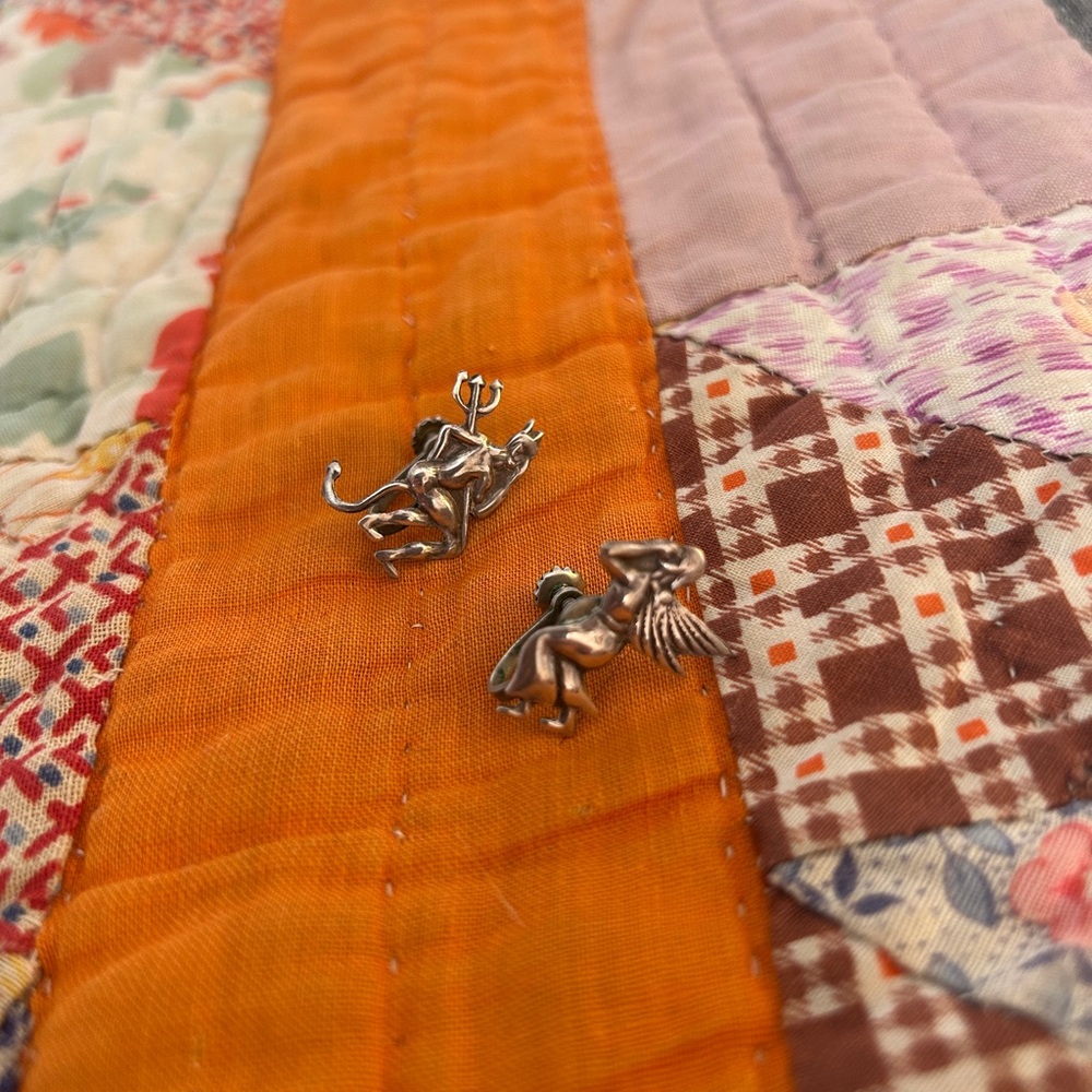 Vintage 1940s Sterling Angel and Devil Earrings